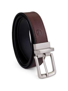 Mens Reversible Leather Belt Classic Dress Casual Silver Buckle Big Tall